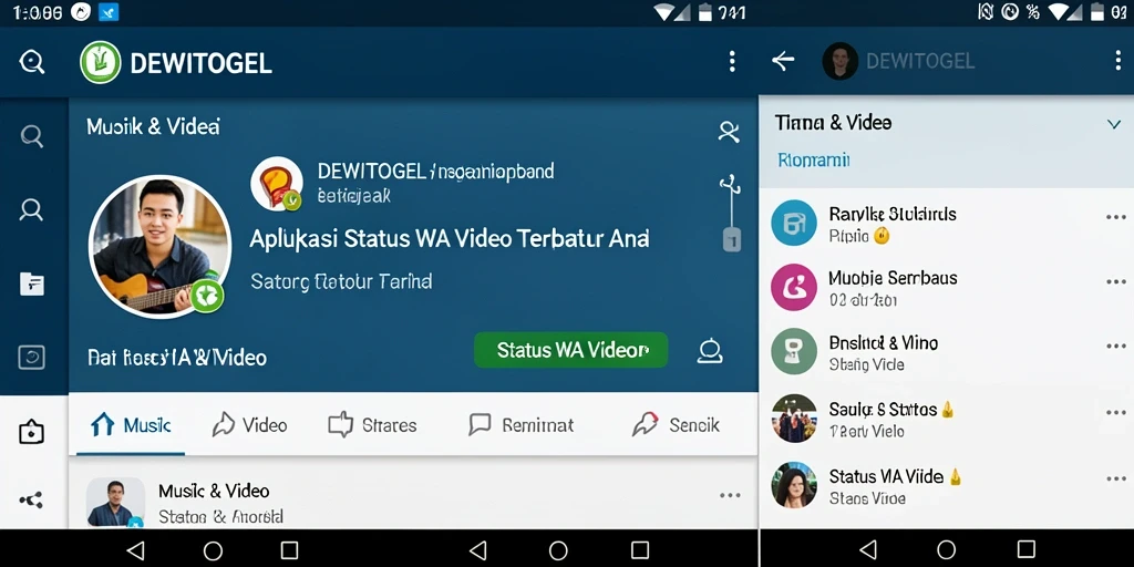 Antarmuka DEWITOGEL menampilkan koleksi video Status WA yang menarik.