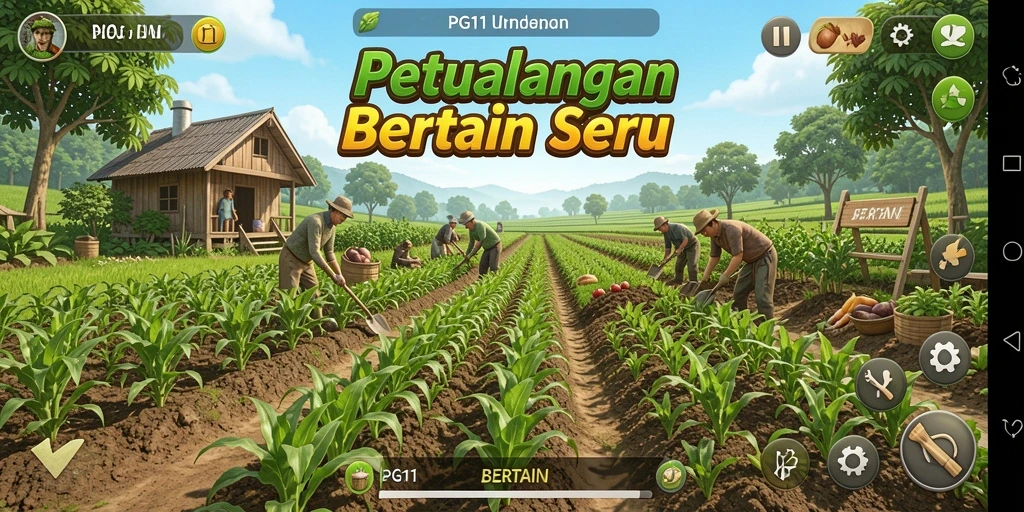 Tampilan antarmuka PG11 yang menarik dengan fitur bertani.